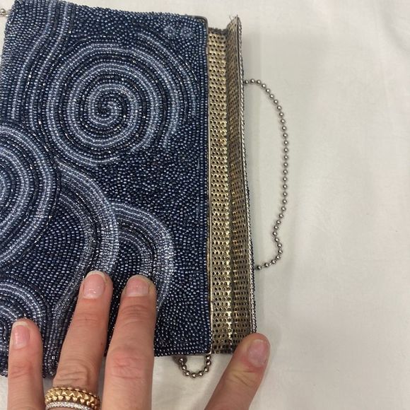 Vintage 50ies pearl embroidered satin Pochette pouch frame shoulder bag - Picture 7 of 7